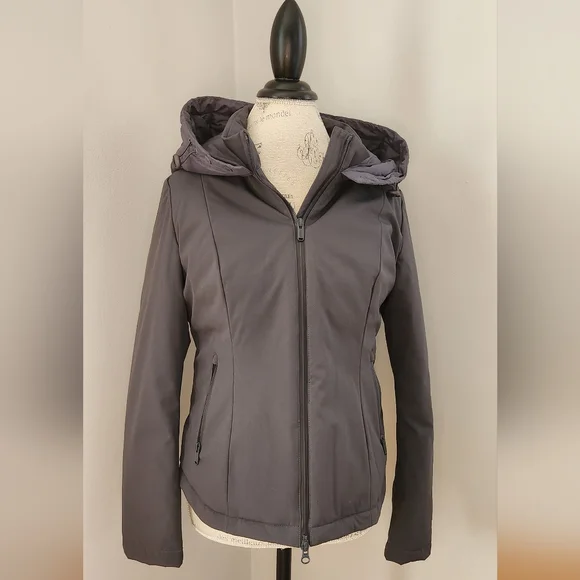 BOMBOOGIE women winter puffer grey hooded jacket size M - Picture 5 of 9